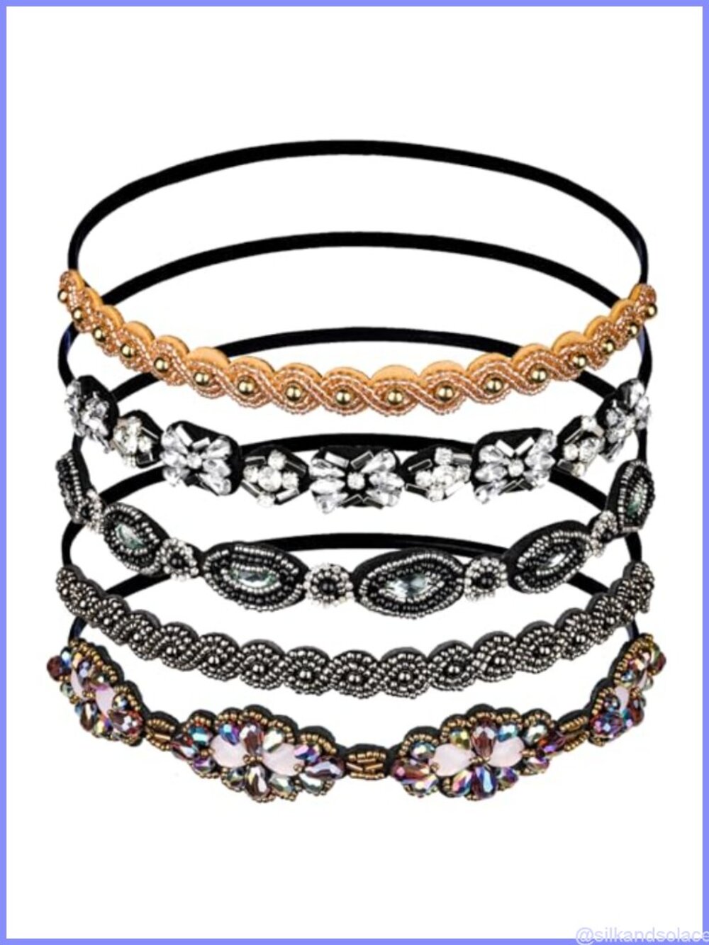 5 Pc Elastic Beaded Rhinestone Headbands Crystal Hair Accessories